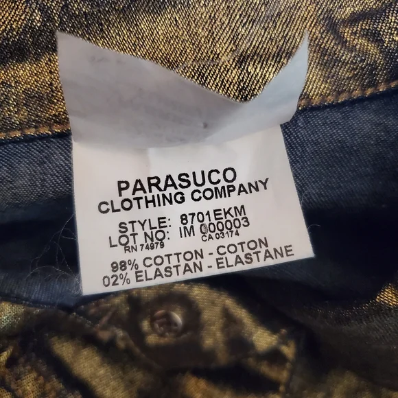 PARASUCO Gold Shimmer Denim Jean Jacket Metallic Finish Size Large - Picture 13 of 15